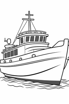 a boat floating in the water coloring page