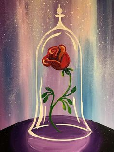 a painting of a red rose in a glass dome