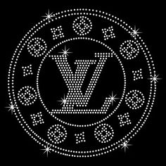 the letter v is made up of small white dots and sparkles on a black background