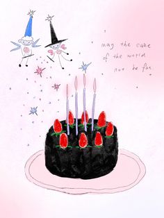 a birthday cake with candles and watermelon on it