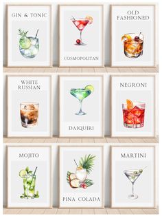 the different types of cocktails are shown in this poster, which is also available for purchase