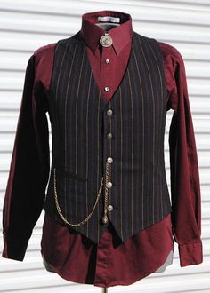 Bartender Clothes Men, Bartender Outfit Men, Steampunk Bartender, Bartender Clothes, Steampunk Outfit Men, Bartender Outfit, Mens Steampunk, Pinstripe Vest, Moda Steampunk