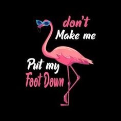 a pink flamingo with sunglasses and the words don't make me put my foot down