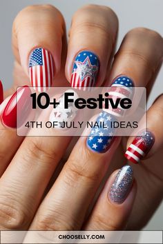 4th Of July Nail Ideas, 4th Of July Nail Art, Long Gel Nails