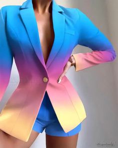 Lasaky - One Button Fitted Blazer with Ombre Lapel Collar Blazer E Short, Leopard Blazer, Blazer Casual, Straight Clothes, Seaside Beach, Blazer Set, Dresses Floral, Printed Blazer, Pink Blazer