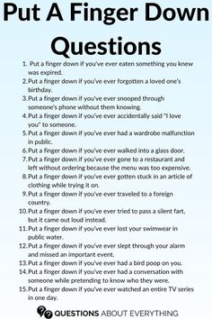 A list of the best put a finger down questions Night Out Games Friends, Ideas For Games With Friends, Risky Games To Play With Friends, Put A Finger Down Questions Girl Edition, Put Your Fingers Down Questions, Games To Play On The Phone With Friends, Game Ideas To Play With Friends, Pit A Finger Down Questions, Games You Can Play With Friends