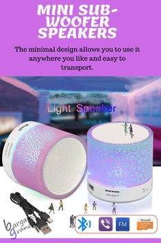 the mini sub speaker is pink and has bluetoothing on it, with an image of