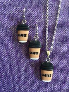 (18,092) Coffee Cup Necklace and Earrings  Polymer Clay, 5/8" x 1/2" Earrings on rhodium ear wires Necklace on 16" stainless steel chain Earrings Polymer, 2 Earrings, Wire Necklace, Earrings Polymer Clay, Necklace And Earrings, Steel Chain, Stainless Steel Chain, Ear Wires, Coffee Cup