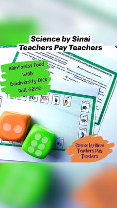 science by sinai teachers pay teachers poster with dices on top of it and green background