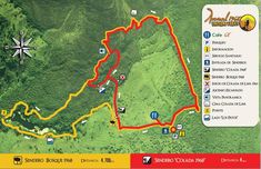 the trail map for the santa cruz national park hike is shown in red and yellow