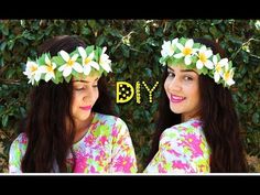 two women wearing flower crowns with the word dyr written in gold on top of them