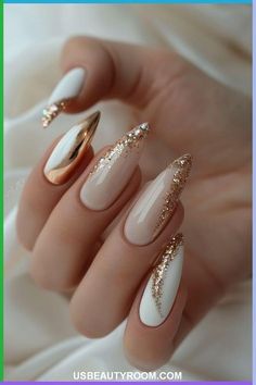 Diy Valentine's Nails, Graduation Nails, Romantic Nails, Smink Inspiration, Gold Nail, Her Nails, French Nail Designs, Glamorous Nails