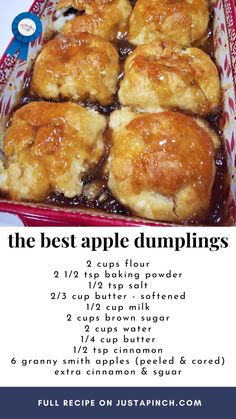 an advertisement for the best apple dumplings