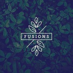 the words fusonss are placed on top of some green plants and leaves in front of a dark blue background