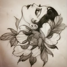 a drawing of a woman's face with flowers in her hair and the words explore posts above it