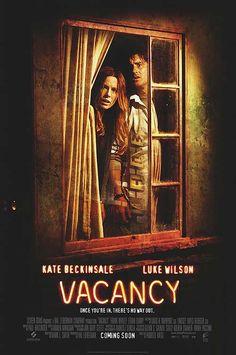 a movie poster for the film vacancy with two people looking out an open window