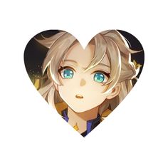 an anime character with blonde hair and blue eyes in a heart - shaped photo frame