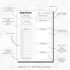 a printable study planner with instructions to help students learn how to use the paper