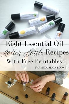 Eight Essential Oil Roller Bottle Recipes With Free Printables - Farmhouse on Boone Oil Roller Bottle Recipes, Free Printables Christmas, Essential Oil Roller Bottle Recipes, Roller Bottle Recipes, Roller Bottle Blends, Helichrysum Essential Oil, Essential Oil Roller Balls, Essential Oils Gifts