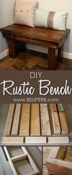 diy rustic bench made out of pallet wood with text overlay reading diy rustic beach