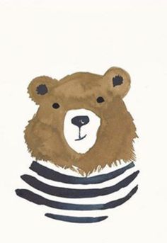 a drawing of a bear wearing a striped shirt