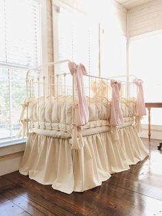 Natural + Baby Pink | Farmhouse Crib Bedding Set Farmhouse Crib, Neutral Crib Bedding Sets, Neutral Nursery Bedding, Farmhouse Cribs, White Crib Bedding, Crib Liners, Girl Crib Bedding Sets, Crib Bedding Boy