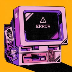 an electronic device with the word error on it's screen and various stickers