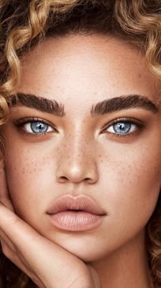 a woman with freckled hair and blue eyes is posing for a magazine cover