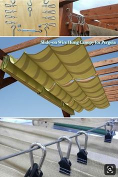 two pictures showing different types of awnings and the same type of metal bars