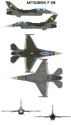 four different types of fighter jets are shown in this graphic art work, each with its own jet engine