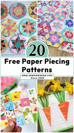 20 free paper piecing patterns with text overlay that reads 20 free paper piecing patterns