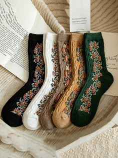 Winter Embroidery, Cute Socks, Socks And Tights, Brown Floral, Cashmere Wool, Cotton Socks, New Wardrobe