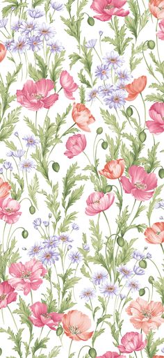 an old fashioned wallpaper with flowers and leaves on the back ground, in pastel colors