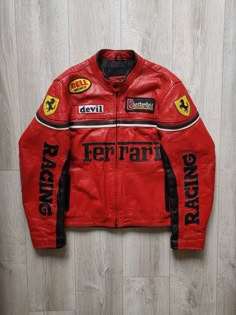 Ferrari red leather jacket Ferrari Racing Jacket, Leather Riding Jacket, Ferrari Jacket, Ferrari Racing, Biker Jacket Men