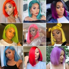 Colorful Lace Front Wigs, Hair Frontal, Trendy Bob, Colored Wigs, Straight Lace Front Wigs, Ombre Hair Color, Short Bob Wigs, Front Lace Wigs Human Hair, Hair Quality