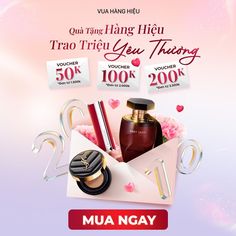 an advertisement for mua ngay's new perfume range, featuring two bottles and one