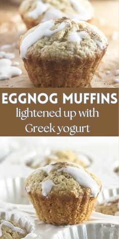 eggnog muffins are lightened up with greek yogurt