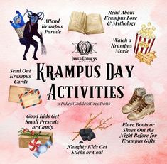 the kramus day activities are displayed on a pink background