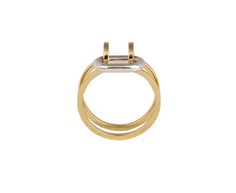 Balancing modern design with an edgy vibe, this Kloto ring is an industrial version of the classic stacking ring. The two thin bands of 18K yellow gold are finished with a sterling silver oval bolt which dangles slightly. Add it to your stack or wear it alone for a hint of minimal style. sterling silver bolt : 1/2" x 5/16"18K yellow gold band width : 7mmsize available : 7.5please contact us for sizing options Bolt Ring, Minimal Style, Stacking Ring, Gold Band, Stacking Rings, Minimal Fashion, Gold And Silver, Gold Bands, Modern Design