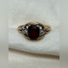 Questions? Leave A Comment Below! Estate Found 14k Tested And Marked Garnet And Diamond Accents Measurements Are Shown In Pictures I Have Been An Antique Dealer For Decades. Familes Come To Be To Help Them Move Their Loved Ones Estates. Please Visit Me Often To See What Estate Fresh Items I Have! I Try To Price According To What Has Sold And The Precious Metals And Stones Used And Rarity Of The Items, But Welcome Offers. Purchase With Confidence! Thanks Elisa Classic Formal Gemstones With Diamond Accents, Formal Garnet Ring With Center Stone, Formal Garnet Rings With Accent Stones, Formal Garnet Rings Fine Jewelry, Formal Garnet Birthstone Ring In Fine Jewelry Style, Formal Garnet Birthstone Ring Fine Jewelry, Formal Garnet Birthstone Ring, Formal Gold Diamond Ring With Garnet, Heirloom Ruby Ring With Accent Stones In Yellow Gold