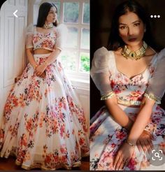 Flower Print Choli Lehenga, Flower Print Lehenga Designs, Flower Print Dress Indian, Flower Print Dress Design, Flower Print Lehenga, Flower Lehenga, Trendy Lehenga Designs, Flower Print Gown, Digital Print Lehenga