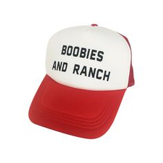 Show the world what you're really into with this Boobies and Ranch trucker hat! ✪ Fits most adults ✪ Adjustable back ✪ Mesh back for comfort ✪ OUR GUARANTEE - If you're not 100% satisfied with our product, return it for a full refund ✪ Great Customer Service - If you have any concerns with your order we are here to help from start to finish Boobies and Ranch Red White Trucker Hat Cap Seether Same Damn Life Funny Humor Idea   Your order will ship within one business day of receiving payment. INTE Trendy Red 5-panel Hat, Red Trucker Hat With Letter Print And Flat Brim, Retro Red Trucker Hat With Letter Print, Red 5-panel Hat With Letter Print, Red Letter Print 5-panel Hat, Silly Clothes, Silly Shirt, Funky Shirts, Hat Fits