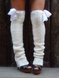 Thigh High Leg Warmers in White by Mademosielle Mermaid $60 White Knee High Socks Knee High, White Flat Thigh Boots, Cream Dress With Leg Warmers, Leg Warmer Length, Leg Warmers Crochet Ballet, Leg Warmers Crochet Cute, Leg Lamp Skirt, Crochet Heart Leg Warmers, Knit Leg Warmers Ballet