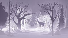 an animal in the middle of a snowy forest