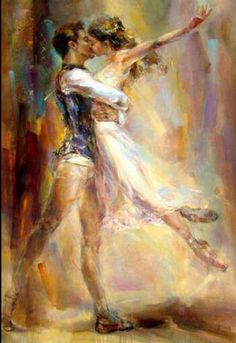 a painting of two people dancing together