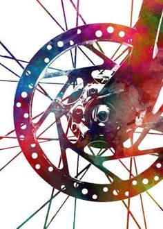 the front wheel of a bicycle painted with watercolors