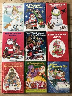 the christmas books are all lined up together