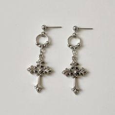 Gothic Jewelry Diy, Silver Cross Earrings, Cross Earring, Goth Earrings, Gothic Earrings, Steel Cross, Goth Jewelry