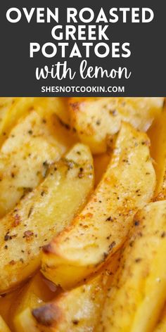 Close up image of lemon roasted Greek potatoes. Roasted Greek Potatoes, Greek Lemon Potatoes, Homemade Baked Beans, Greek Potatoes, Lemon Potatoes, Potato Recipes Side Dishes, Potato Side Dishes, Potato Dishes