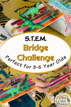 Make a bridge - STEM building challenge for kids! This fun STEM challenge is perfect for preschoolers, 3 year olds, 4 year olds, 5 year olds, and Kindergarten! Kids love a challenge, and this fun kids activity is great for building so many learning skills: fine motor skills, problem solving, critical thinking, and more. Building Projects For Kindergarten, Bridge Building Stem Activities Preschool, Stem Building Challenges For Preschool, Bridge Activities For Kids, Stem Challenge Preschool, Montessori Activities 4yrs Old, Stem Challenges For Kindergarten, Stem For Prek, Building Projects For Preschoolers